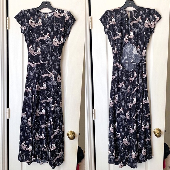 Reformation Dress Gavin Midi Slit Open Back Champagne 0 EUC - Picture 1 of 8